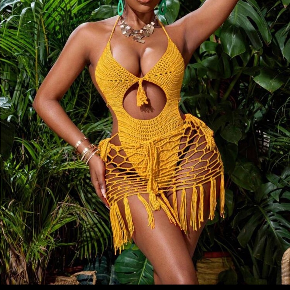 Yellow Crochet Fringe Dress